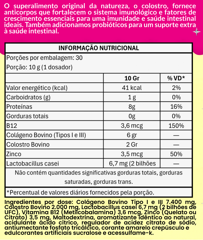 Colostro e Peptídeos de Colágeno 3 em 1 Laranja 300 Gr - Natural Slim