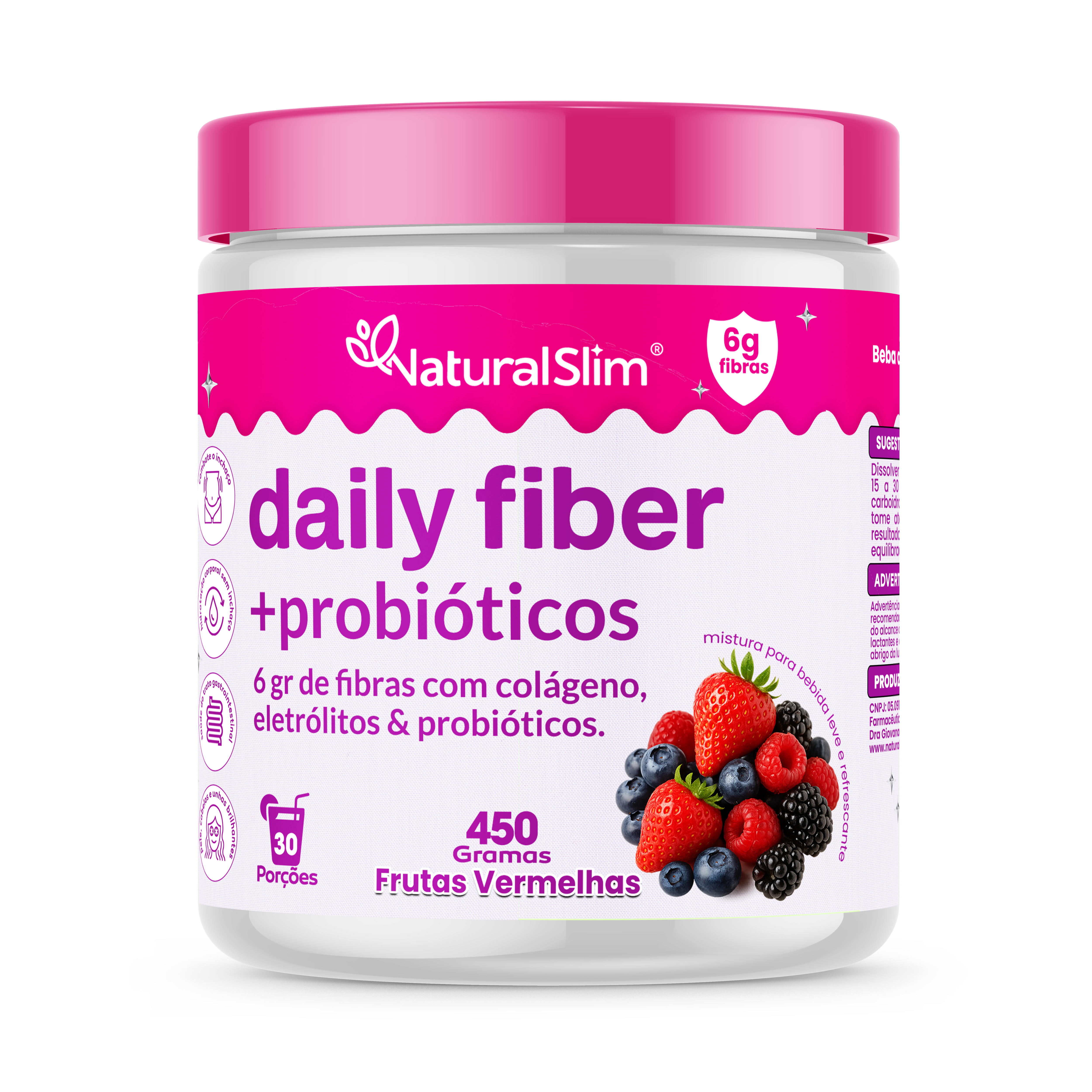 Daily Fiber Suplemento Diário 450 Gramas Frutas Vermelhas Natural Slim