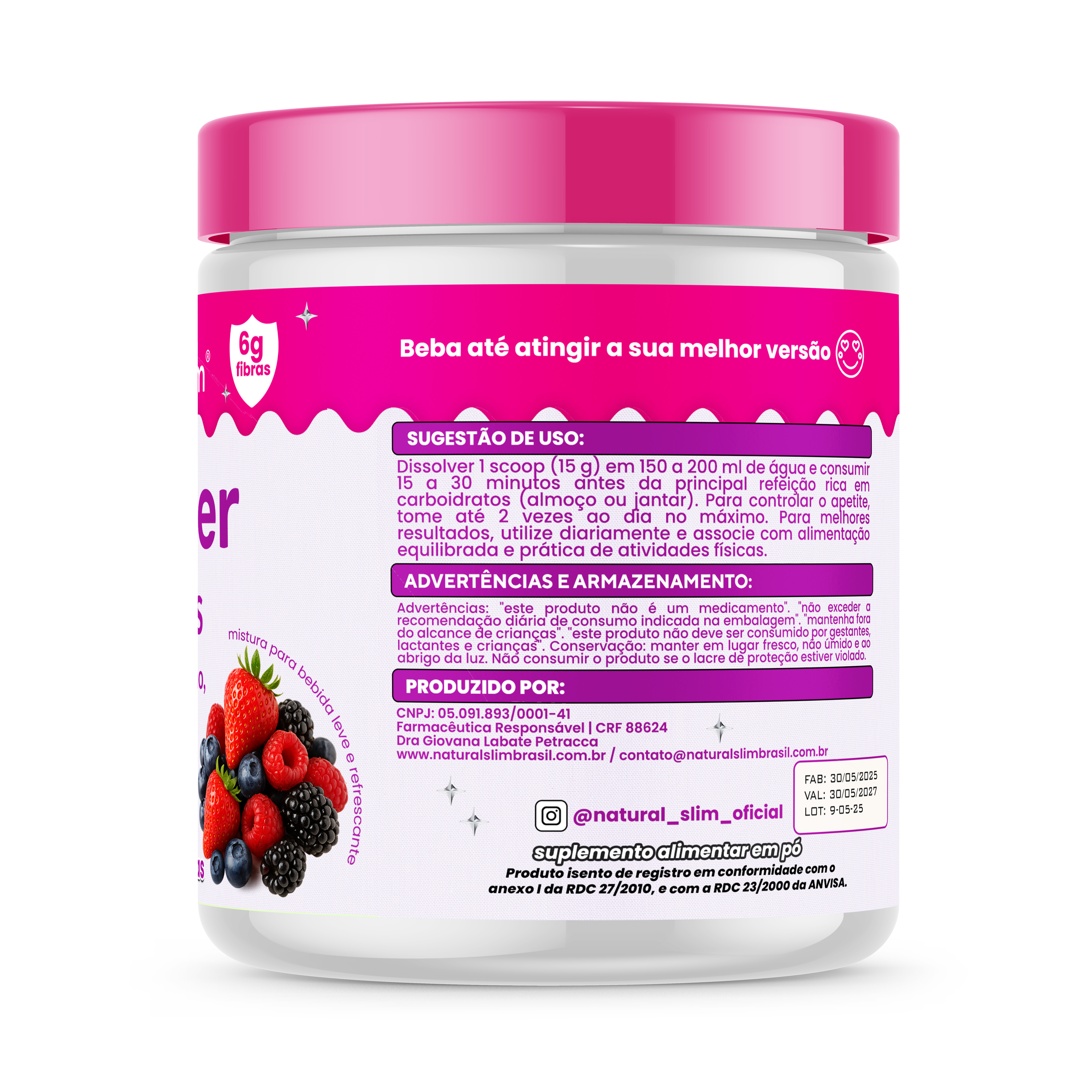 Daily Fiber Suplemento Diário 450 Gramas Frutas Vermelhas Natural Slim
