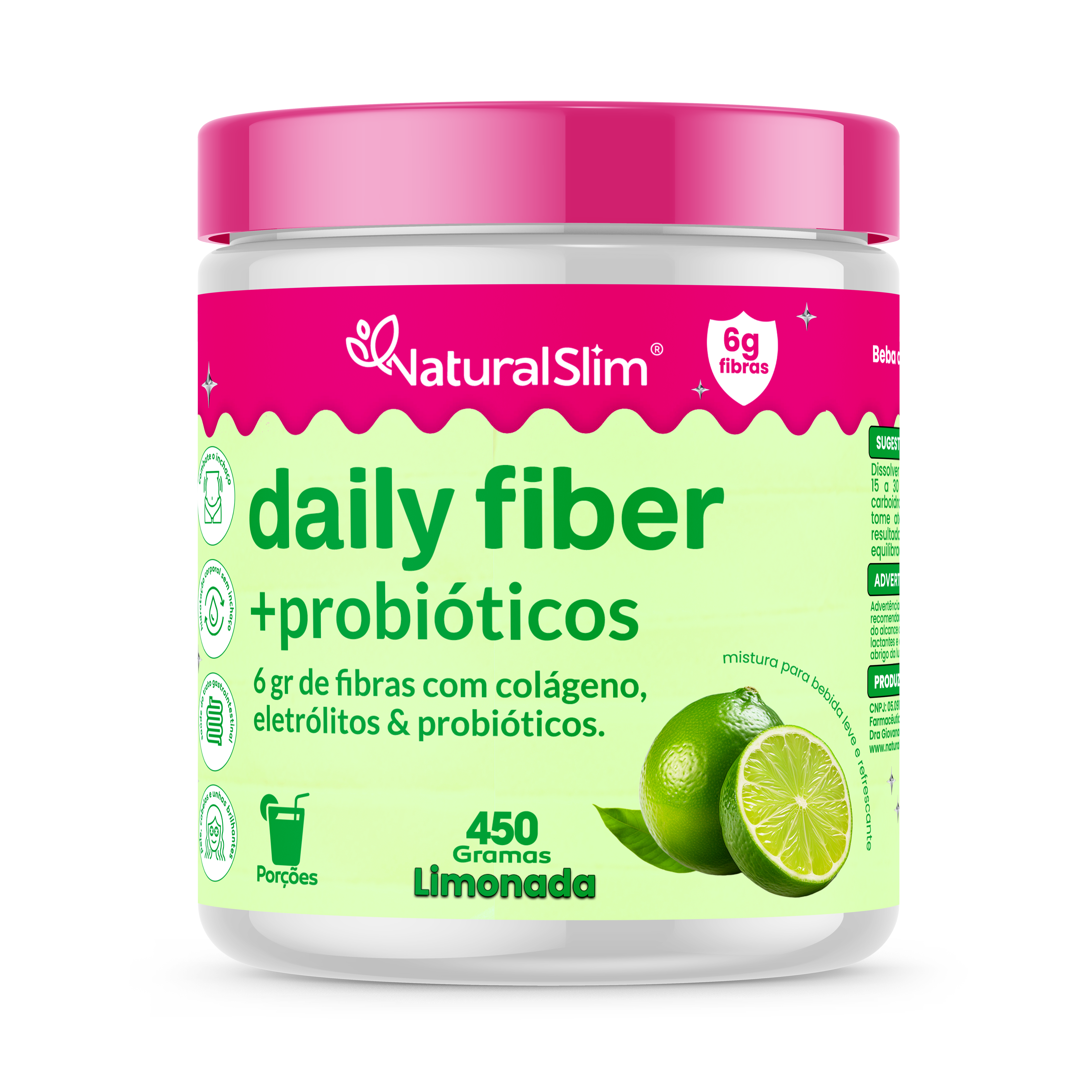 Daily Fiber Suplemento Diário 450 Gramas Limão Natural Slim