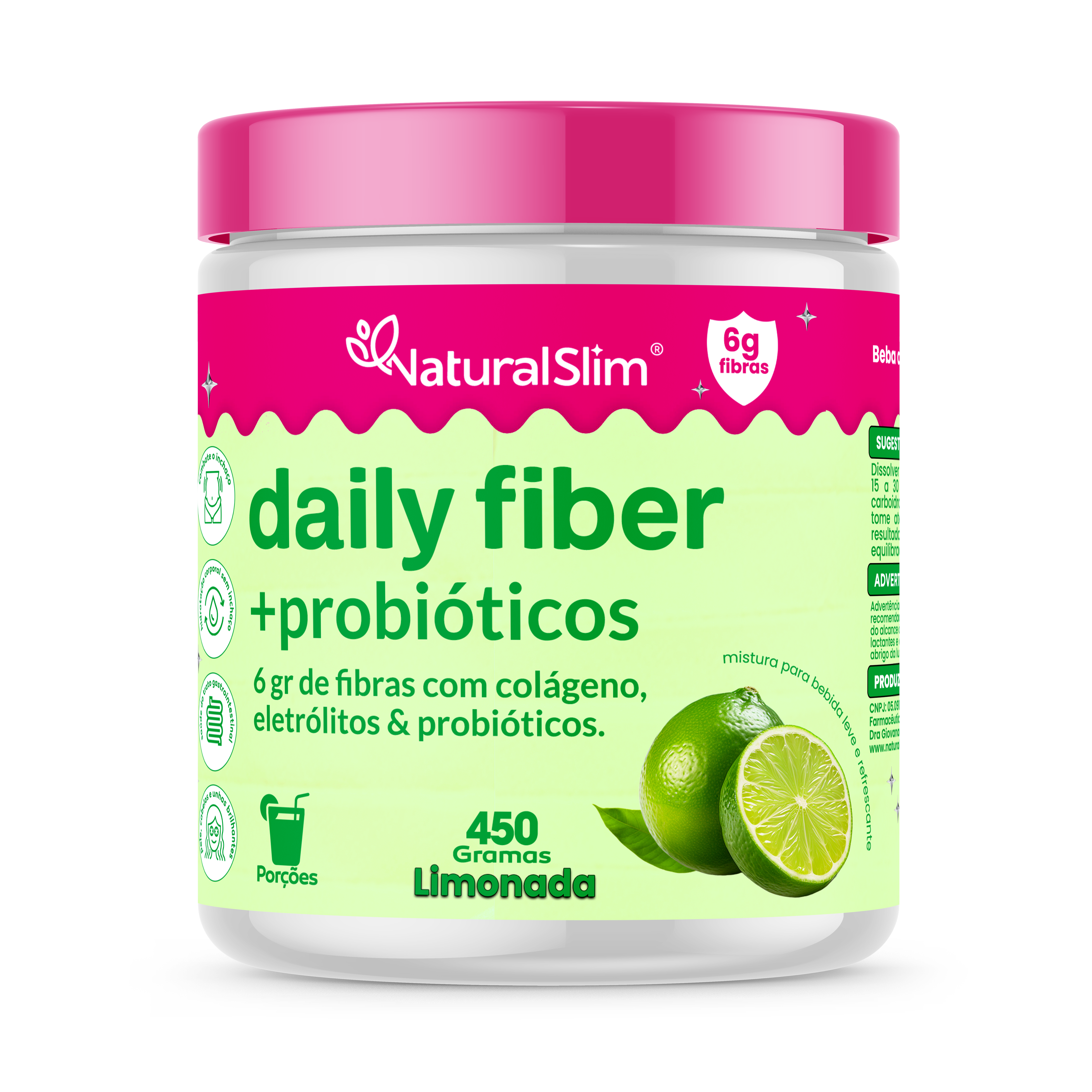 Daily Fiber Suplemento Diário 450 Gramas Limão Natural Slim