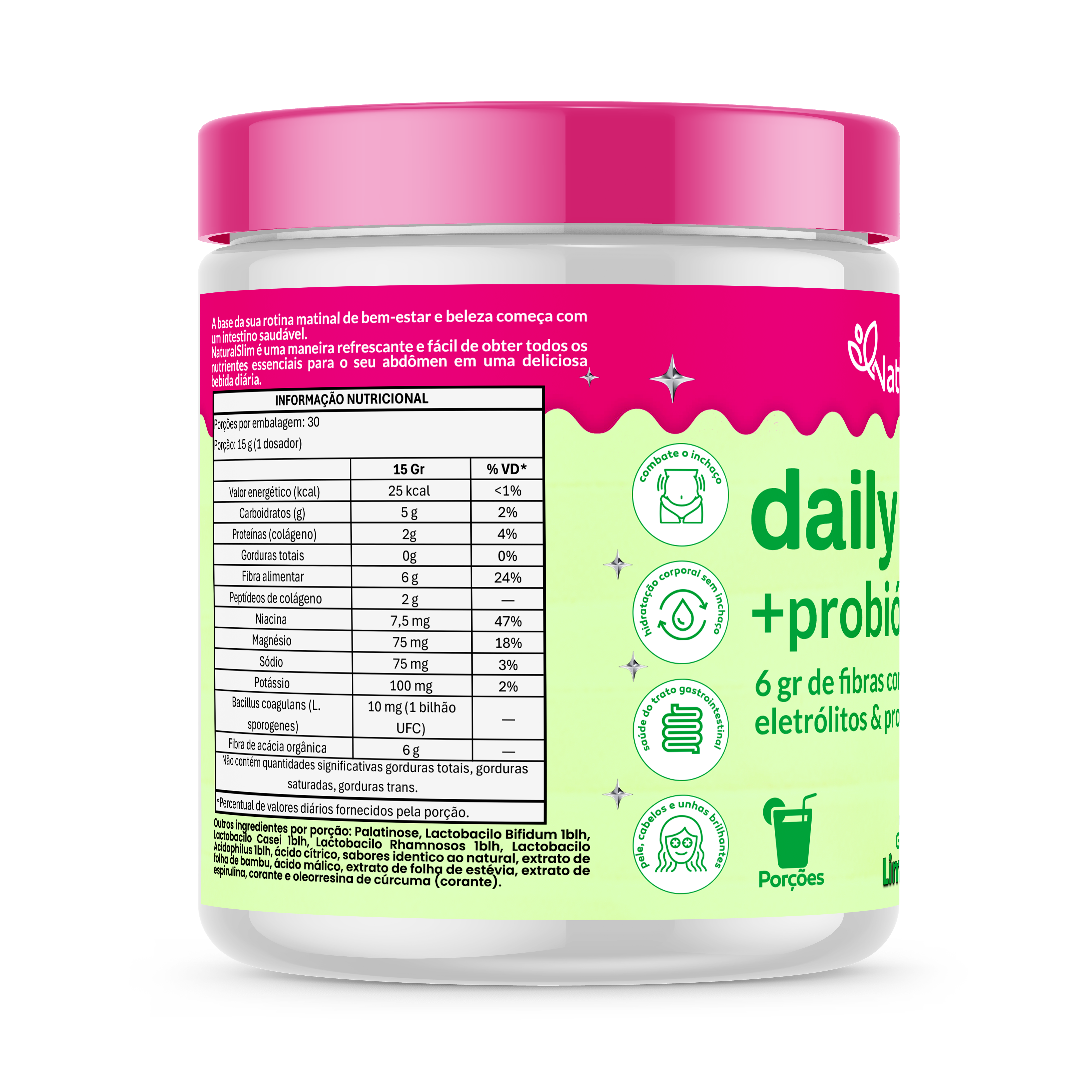 Daily Fiber Suplemento Diário 450 Gramas Limão Natural Slim