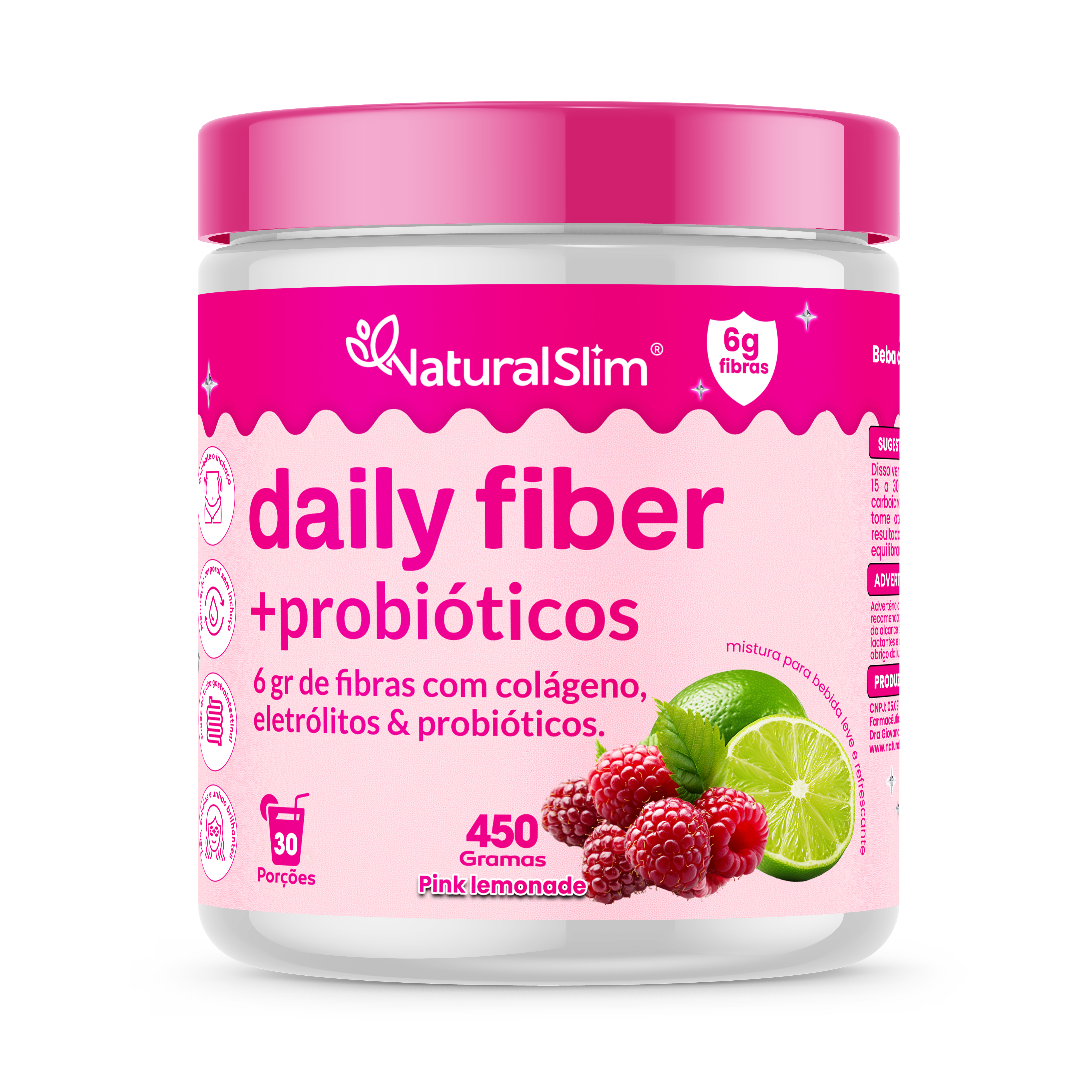 Daily Fiber Suplemento Diário 450 Gramas Pink Limonade Natural Slim